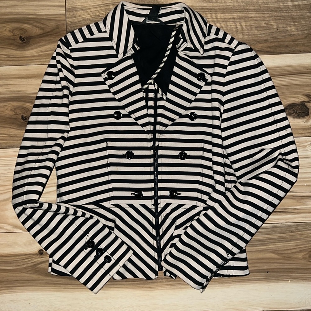 White House Black Market Size 14 Tan Black Double Breasted Blazer